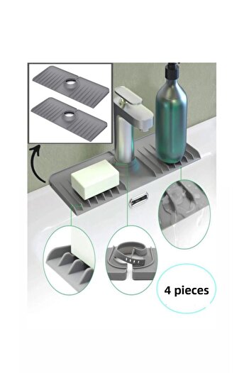 Bayev 4 Pieces Elastic Faucet Mat Water Holder Organizer Non-Slip Base Organizer Kitchen Bathroom Sink