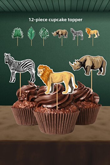 Hey Parti Safari Themed 12-Piece Cupcake Ornament