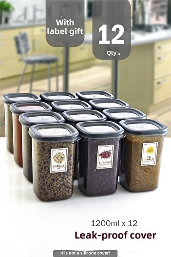 grimorlife 12 Pieces of Pulses Storage Container with Leak-Proof Label 1200 Ml - Deep Freezer and Microwave