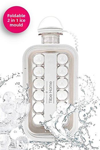 Tilbe Home Folding Ice Cube Mold and Beverage Bottle Practical Portable Ice Cube Mold Maker Water Bottle Ice Box
