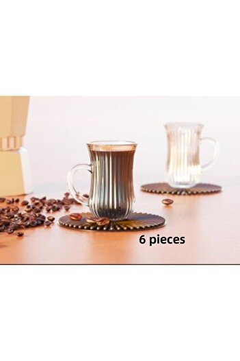 DİBA AVM Glass Glass Tea Cup with Handle Tea Cup with Handle Tea Cup with 6 Count 130 ml