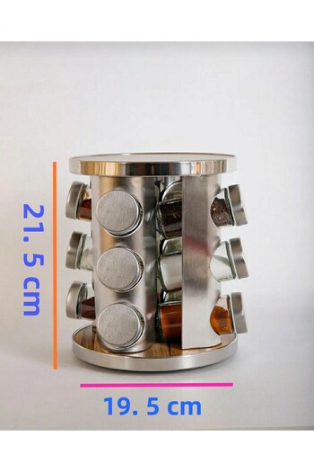 ALOHA Emir 12-Piece Circular Wooden & Stainless Steel Spice Rack with Rotating Stand