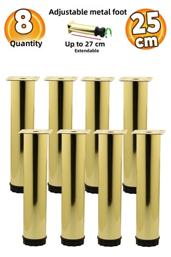 Badem10 Adjustable Furniture Sofa Base Armchair Metal Support Riser Gold Pillar Feet 25 cm 8 Pcs