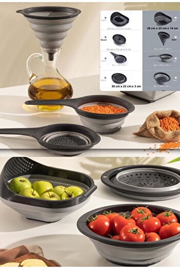 Bayev 4-Piece Folding Strainer Set 4 Piece Kitchen Set Accordion Rice Strainer Funnel Badya Dowry Set