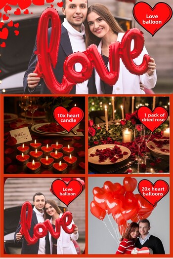 Baloncu Dede 20 Red Heart Balloon Set Love Written Balloon 10 Heart Candle Helium Compatible Lover Special Day