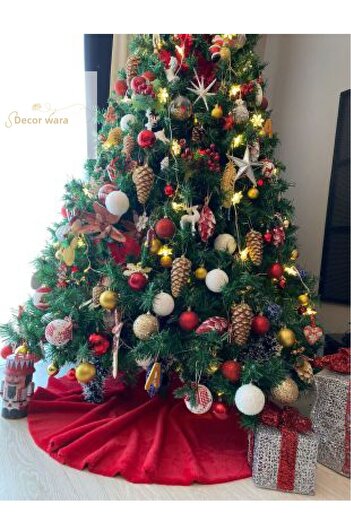 sevaradekor Plush Christmas Tree Cover Christmas Pine Tree Cover Red 150 Cm Diameter
