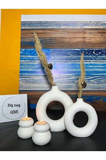 Zigzag Home 2-Piece Ring Vase Set 2-Piece Round Candle Holder Bohemian Style Decorative Vase Candle Holder with Gift