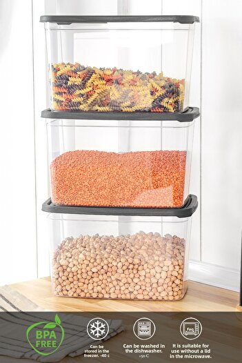 Meleni Home 4 Deep Food Storage Containers with Labels - Pulses Flour Container Large Size Food Box 5300 ml Transparent