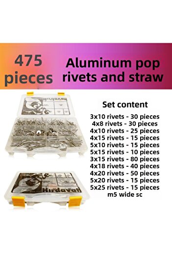 Site Hırdavat 475 Pieces Aluminum Pop Rivet and Wide Washer Set