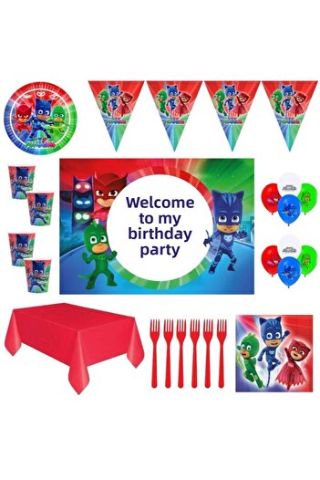 Parti Furyası Pijamaskeliler 8 Person Birthday Ornaments with Banner