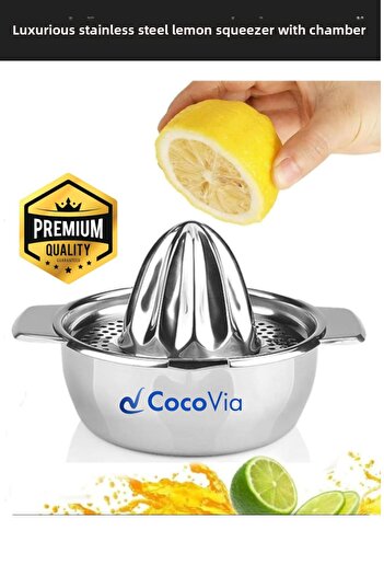 CocoVia Lemon Squeezer with Hopper Stainless Steel Lemon Squeezer Citrus Pomegranate Orange Squeezer