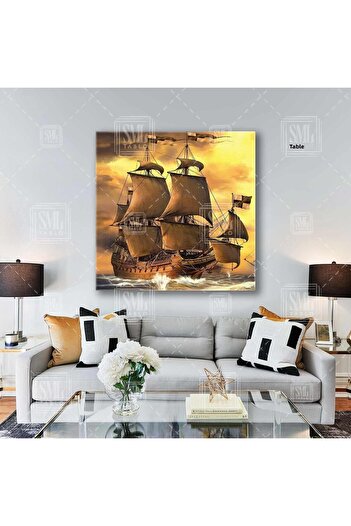 SML TABLO Nave pe mare la apus de soare Pictură decorativă pătrată pe pânză