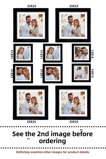yhfoto 4 Pieces 25x25 - 6 Pieces 15x15 Cm - Black Multi Frame Wooden MDF Photo Frame with PVC