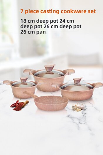 CVS Dn 20028 طقم أواني طهي جرانيت مصبوبة 7 قطع (18-24-26 سم)