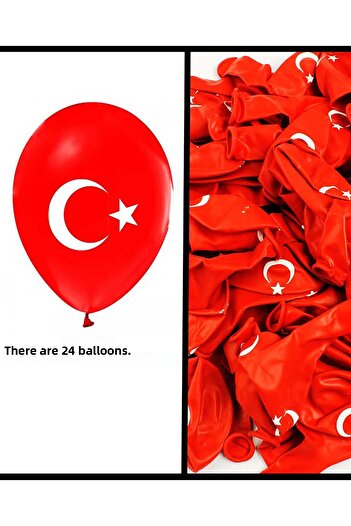Parti dolabı 24 Pieces Flag Balloon Turkish Flag Red Printed Balloon 23 April 19 May Ornament