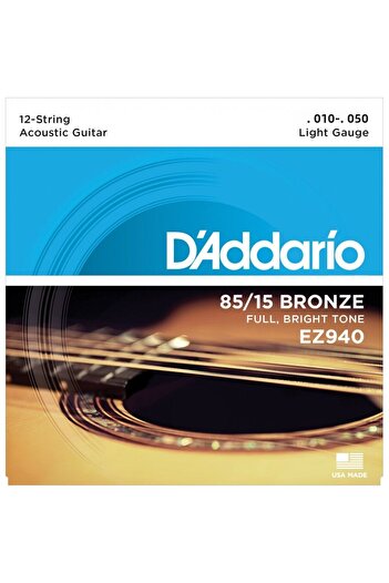 Daddario Ez940 Acoustic Guitar String Set, 12 Strings, 85/15 Bronze, Li D'Addario Ez940, 85/15 Bronze - Li