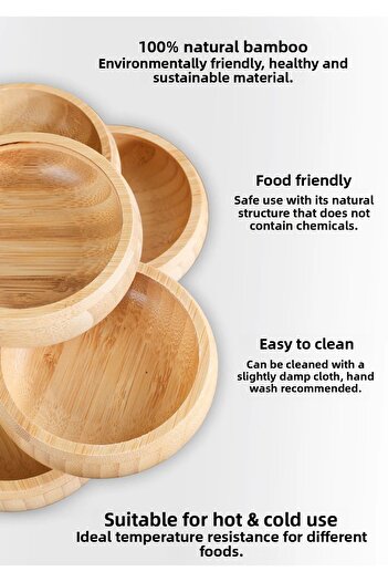 Single (3 Pieces) Round Wooden Bamboo Snack Bowl - Snack Plate Presentation Bowl Turkish Delight Bowl Presentation Bowl 9 cm