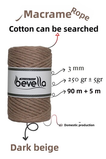 Bevella Macrame Cord Scanned Macrame Floss 3mm Επαναγράψιμο Βαμβακερό Μονό Twist Macrame Floss Σκούρο Μπεζ