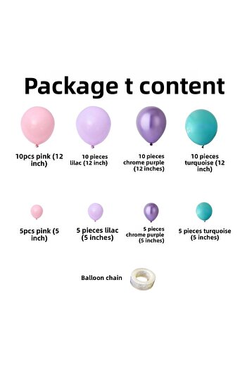 Organizasyon Pazarı Balloon Set Pink-Lilac-Turquoise-Chrome Purple Set of 60 Balloon Chain