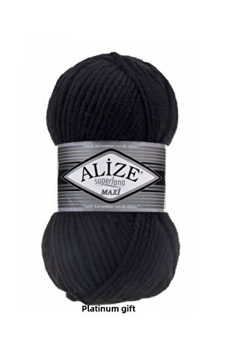 Alize Superlana Maxi Πλεκτό Νήμα 60 Μαύρο Γιλέκο Ζακέτα Κασκόλ Πλεκτό Νήμα