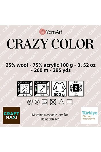 Yarnart Crazy Color - Ață de tricotat manual marmorat Ebruli-182