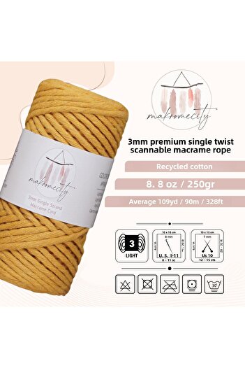 Makromecity Taranan Macrame Σχοινί 3mm Βαμβακερό Μακραμέ Σχοινί Μακραμέ Σχοινί Μουστάρδα
