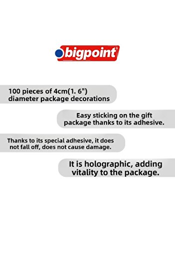 Bigpoint |   Hologram Package Ornament, 4 Cm, Pack of 100, Easy to Stick, Shiny Ornament for Gift Packages