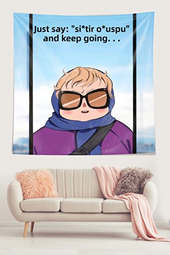 on the clouds "Si*Tir O*Uspu I'M Sorry" Humorous Aunt Stain-Proof Fabric Wall Cover Wall Tapestry Tapestry