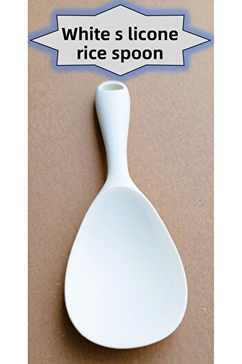 TARIK HOME 22cm Hard Tip White Silicone Mixing Spoon, Pilaf Spoon Non-Flammable Non-Stick Pan Non-Scratch