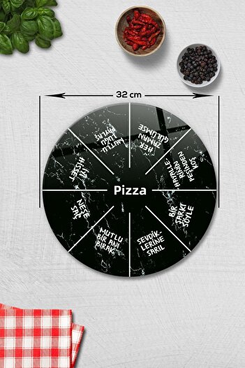 Decorita Pizza Serving Plate| Black Marble| Mottolu Pizza Plate| Diameter 32cm