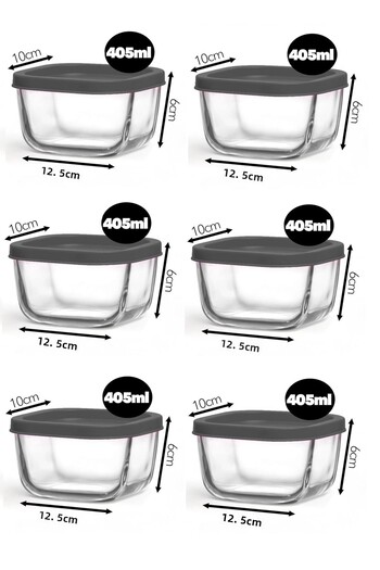 LAV Feyzade Cube Set of Breakfast Storage Containers 6 Pcs 405Cc Grey Lid (Cub-235)