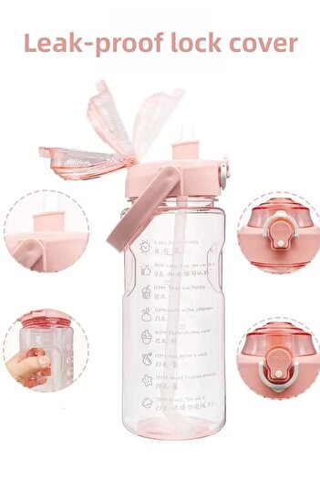 Rosemor 3-Piece New Transparent Motivational Unscented Stickered Sports Water Bottle Flask with Straw Portable Water Bottle Colorful