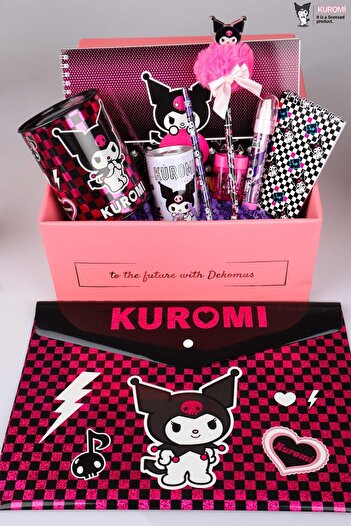 kuromi Dekomus Special Boxed - Licensed Kuromi 9 Piece Stationery Set, Painting Notebook and Ribbon Crested