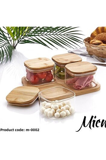 MİEN 4-Piece Real Bamboo Breakfast Set with Bamboo Lid - Snack Bowl Set