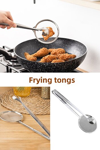 DORRY HOME Frying Tongs Stainless Steel Strainer Tongs Frying and Boiling Tongs Colander - 29 cm