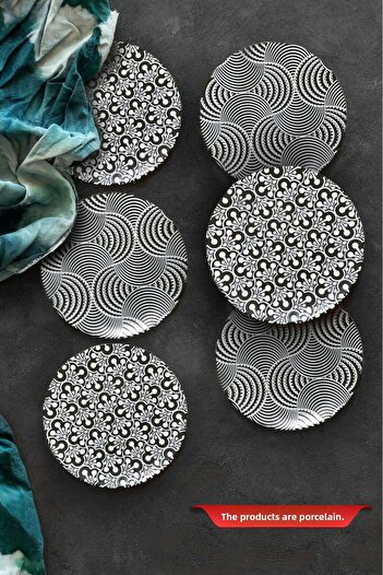 Güral Porselen Arya Black 6-Piece Porcelain Serving and Presentation Plate Set
