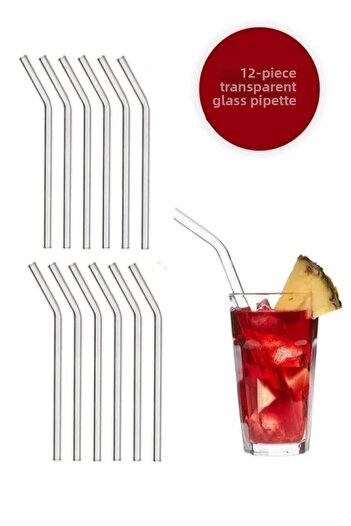 AYGÖREN HOME Transparent 12-Piece Glass Inclined Straw