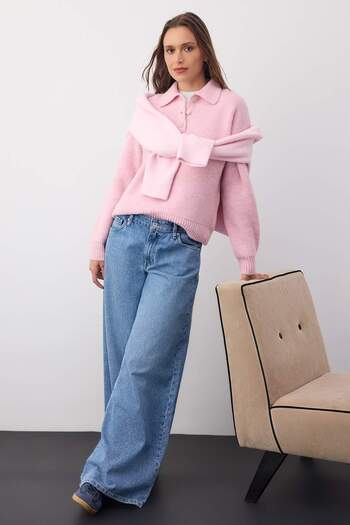 Trendyol Collection Wardrobe Essentials Pink Basic Wide Fit Special Yarn Knitwear Sweater |   Twoaw26Kz000720