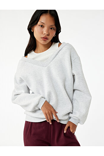 Koton Relaxed Cut Double Collar Raised Long Sleeve Sweatshirt