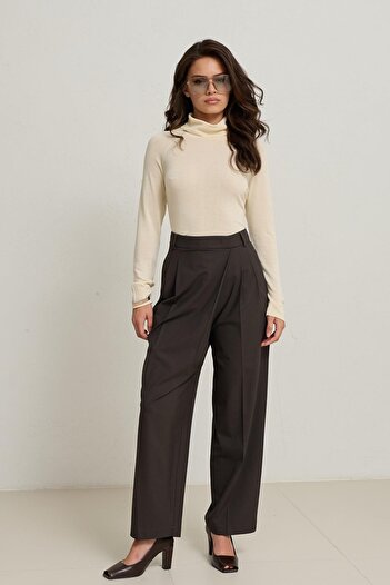 Setre Bitter-Brown Waist Asymmetrical Closure Detailed Trousers