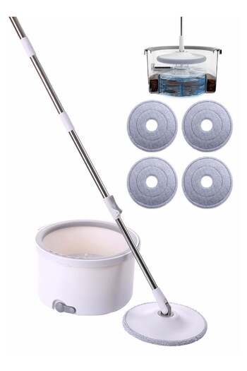 Visio Clean Spin 360° Flat Mop Set with Dual Bucket, 4 Microfiber Pads & Extendable Handle, VC-30