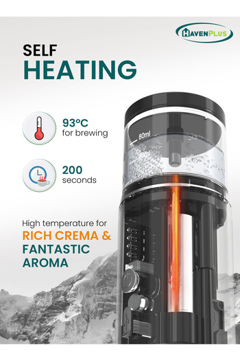 HavenPlus Portable Coffee Espresso Machine, 3-4 Min Self-Heating, 15-Bar Pressure, Food-Grade