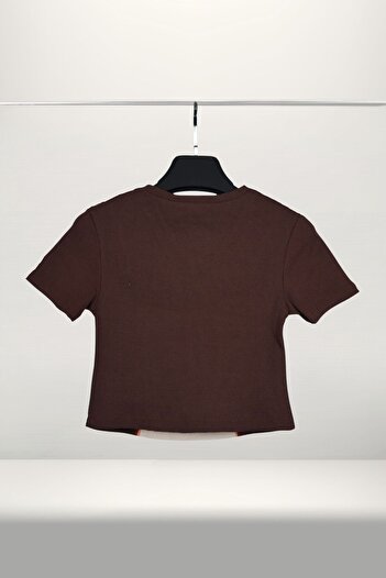 Mood Lab Crop Slogan Printed Piece Camisole Karyoka Detailed T-Shirt