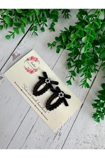 ARDEN HOBİ TASARIM Hand-Knitted Velvet Bow Baby/Child Side Snap Buckle Set