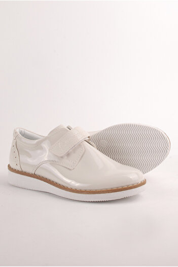 Rıdvan Çelik Boy's Cream Patent Leather Classic Casual Shoes