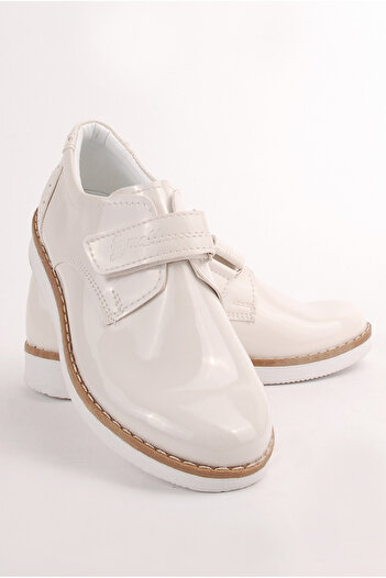 Rıdvan Çelik Boy's Cream Patent Leather Classic Casual Shoes
