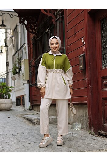 Wovi Moda Σετ φόρμας Hijab - Φερμουάρ, Μαύρο, Γυναικείο, Ρούχα