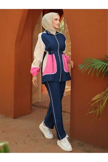 Wovi Moda Σετ φόρμας Hijab - Φερμουάρ, Μαύρο, Γυναικείο, Ρούχα