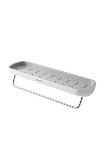 Miecoco Adhesive Wall Bathroom and Kitchen Shelf with Towel Rack Gray White