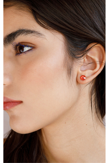 Farma Bijoux 6.3mm Padparadscha Flat Medical Hoop Earrings Enriched with Swarovski® Crystals